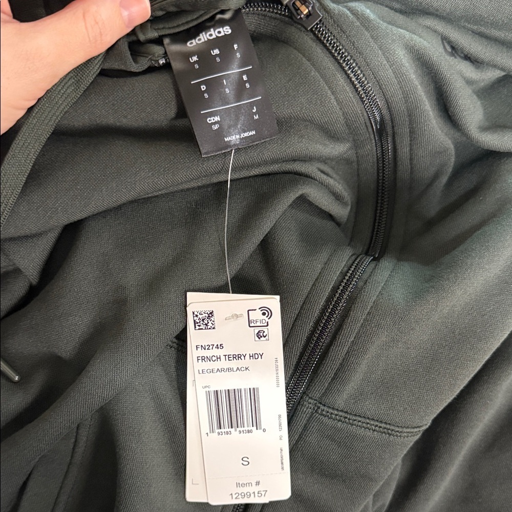Adidas French Terry Hoodie Legear Green and Black Size S - Picture 4 of 4